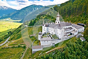 Abbey of Monte Maria in Alpine village of Burgeis view