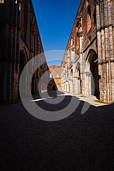 The Abbey of Saint Galgano (Abbazia di San Galgano), a Cistercian Monastery in Tuscany, Italy