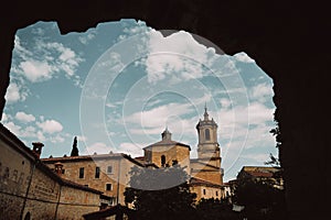 Abbey of Santo Domingo de SIlos under a blue cloudy sky in Spain photo