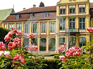 Abbots palace and flowers in gdansk oliva park