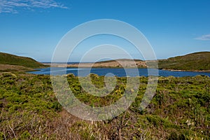 Abbotts Lagoon viewed from a distance on a clear sky day