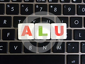 Abbreviation ALU on keyboard background