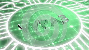 The abbreviation WPA3 on green network floor surrounded by circular circuit