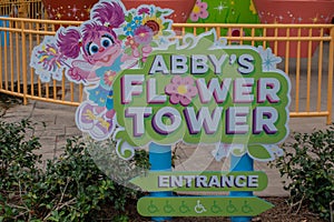 Abbys Flower Tower sign in Sesame Street at Seaworld 86
