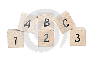 ABC 123 Arranged Using Wooden Blocks.