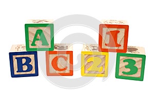 ABC And 123 Blocks In Stacks Over White photo