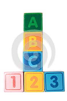 Abc 123 in wooden block letters with clipping path