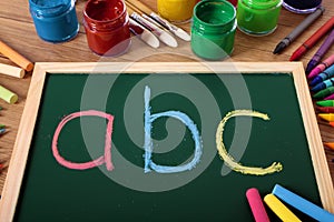 ABC alphabet chalk blackboard, preschool reading and writing lesson