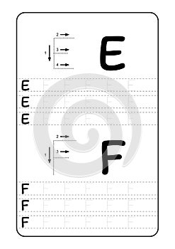 ABC Alphabet letters tracing worksheet with alphabet letters. Basic writing practice for kindergarten kids A4 paper ready to print photo