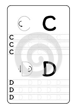 ABC Alphabet letters tracing worksheet with alphabet letters. Basic writing practice for kindergarten kids A4 paper ready to print photo