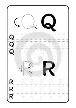 ABC Alphabet letters tracing worksheet with alphabet letters. Basic writing practice for kindergarten kids A4 paper ready to print photo