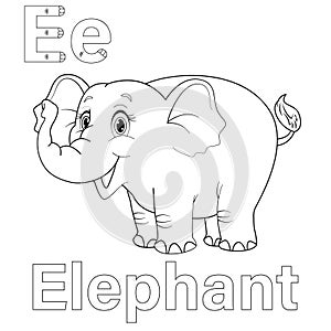 ABC alphabet tracing practice worksheet. Letter E for Elephant coloring pages vector illustration