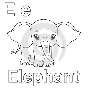 ABC alphabet tracing practice worksheet. Letter E for Elephant coloring pages vector illustration
