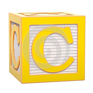 ABC Alphabet Wooden Block with C letter. 3D rendering