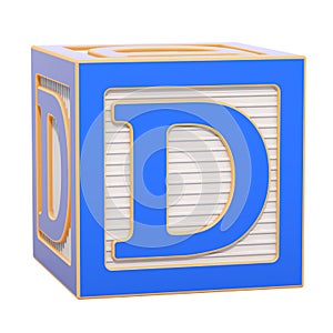 ABC Alphabet Wooden Block with D letter. 3D rendering