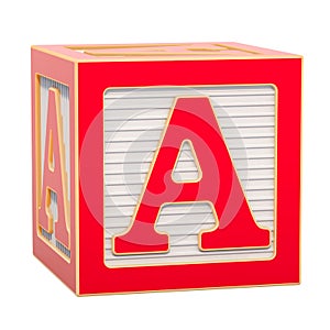 ABC Alphabet Wooden Block with A letter. 3D rendering