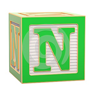 ABC Alphabet Wooden Block with N letter. 3D rendering