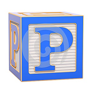 ABC Alphabet Wooden Block with P letter. 3D rendering