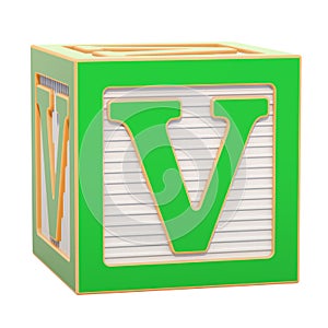 ABC Alphabet Wooden Block with V letter. 3D rendering