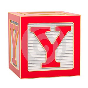 ABC Alphabet Wooden Block with Y letter. 3D rendering
