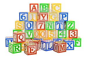 ABC Alphabet Wooden Blocks. 3D rendering