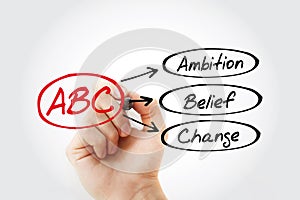 ABC - Ambition Belief Change acronym, business concept background