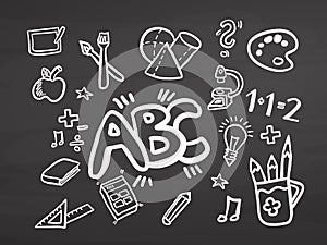 ABC Back to school doodles on chalkboard