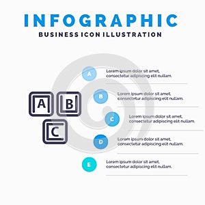 Abc, Blocks, Basic, Alphabet, Knowledge Blue Infographics Template 5 Steps. Vector Line Icon template