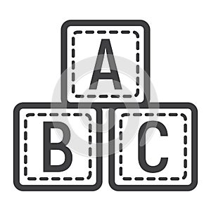 ABC blocks line icon, alphabet cubes and education