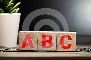 ABC Blocks.School started. Wooden block letters ABC