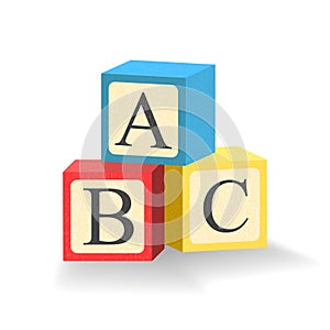 ABC blocks. Toy cubes with alphabet letters. Isolated illustration. Vector.