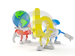 ABC character holding world globe