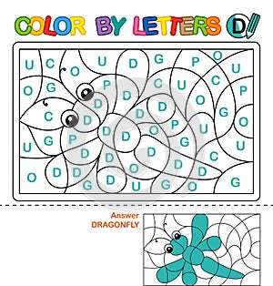 ABC Coloring Book for children. Color by letters. Learning the capital letters of the alphabet. Puzzle for children. Letter D. Dra