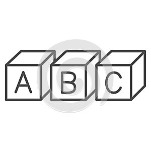 ABC cubes alphabet thin line icon, linguistics concept, toy cubes with letters vector sign on white background, outline