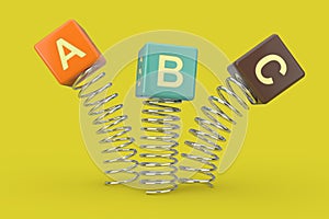 ABC Cubes Jumping with Spring. 3d Rendering