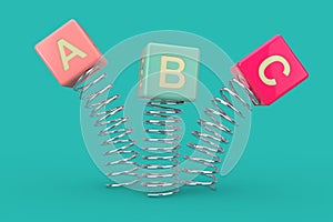 ABC Cubes Jumping with Spring. 3d Rendering