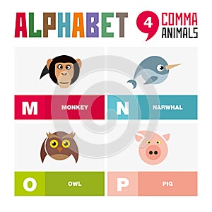 Abc English alphabet animal icon set vector illustration
