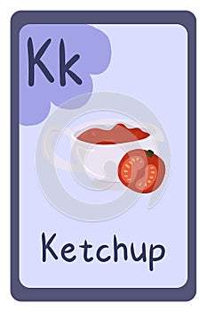 Abc food education flash card, Letter K - ketchup.