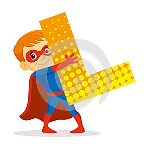 ABC Letter L Superhero Boy Cartoon character Vector illustration