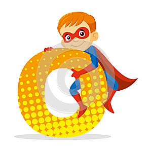 ABC Letter O Superhero Boy Cartoon character Vector illustration