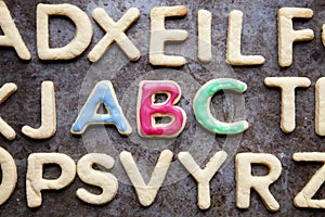 ABC letter shaped cookies close up