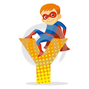 ABC Letter Y Superhero Boy Cartoon character Vector illustration