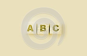 ABC letters on natural wooden blocks. Elementary school education concept