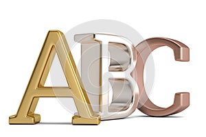 Abc metal alphabet letters isolated on white background 3D illustration