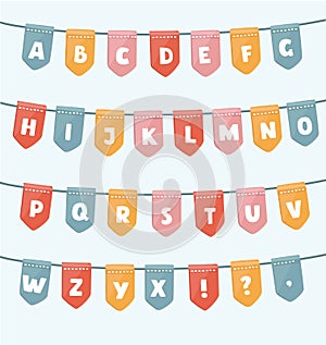 ABC with party flags. Handmade font.Smartly grouped and layered.