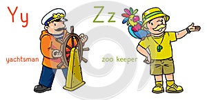 ABC professions set. Yachtsman and zoo keeper