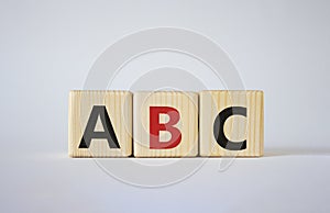 ABC symbol. Concept word ABC on wooden blocks. Beautiful white background. Business and ABC concept. Copy space