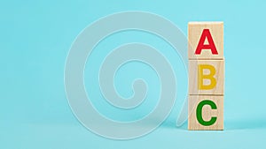 ABC on wooden blocks. ABC letters alphabet on wooden cube blocks