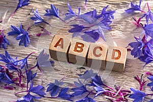 ABCD on the wooden cubes