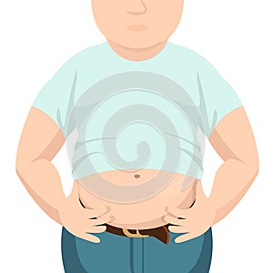 Abdomen fat, overweight man with a big belly. Vector illustration